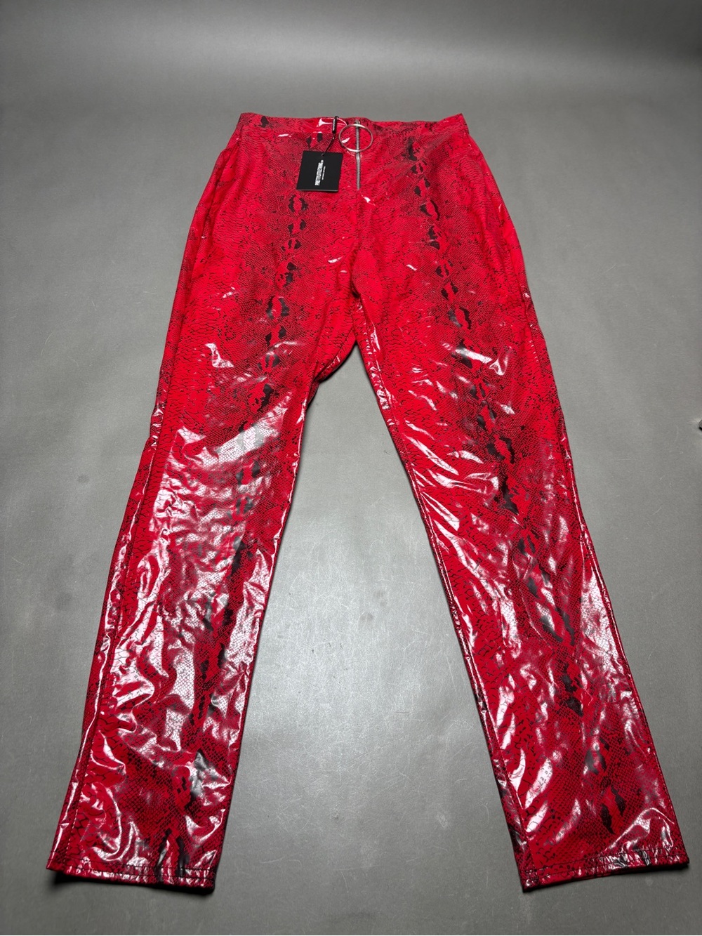 Y2K PrettyLittleThing Red Snake-Print PVC High Waisted Leggings